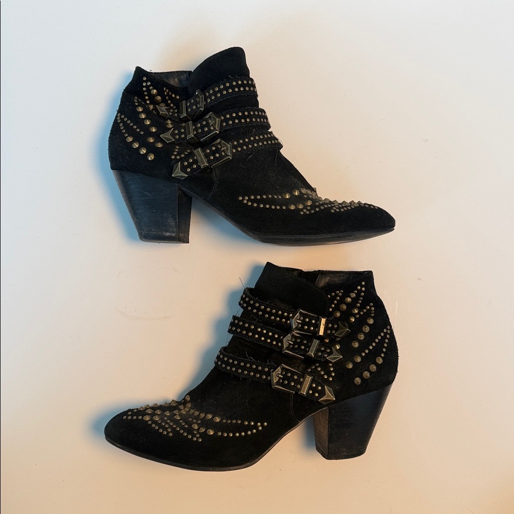 Ash Studded Suede Black Ankle Boots